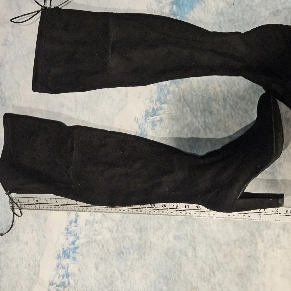Women's‎ Size 8 Black Over The Knee Boots Block Heel Back Tie Zip Faux Suede